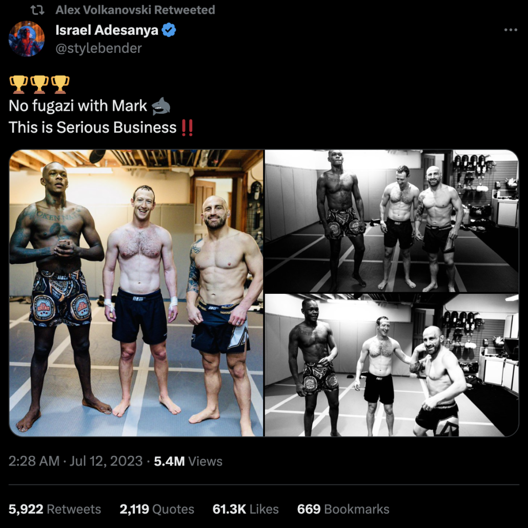 Mark Zuckerberg Training with Israel Adesanya and Alexander Volkanovski