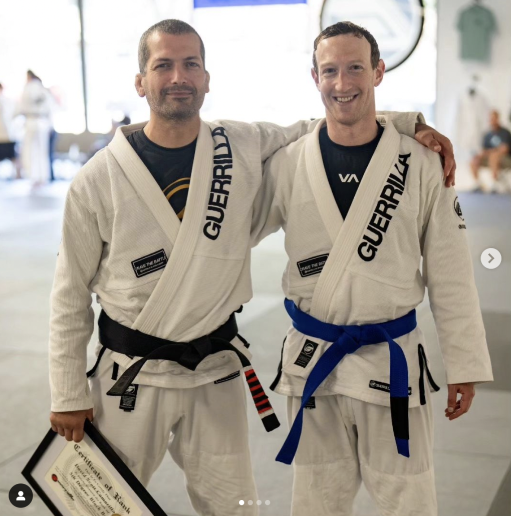 Dave Camarillo and Mark Zuckerberg after their BJJ Belt Promotions