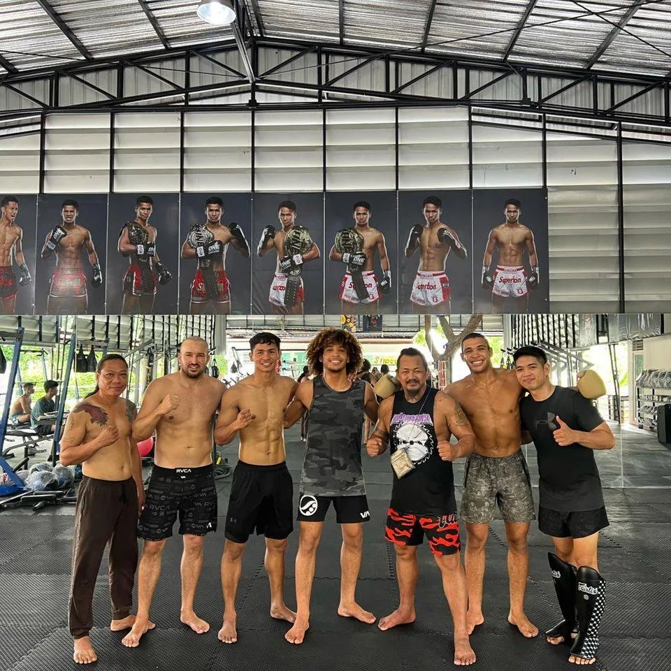 Kade Ruotolo training Muay Thai Striking at Superbon Training Center with Trainer Gai & Superbon